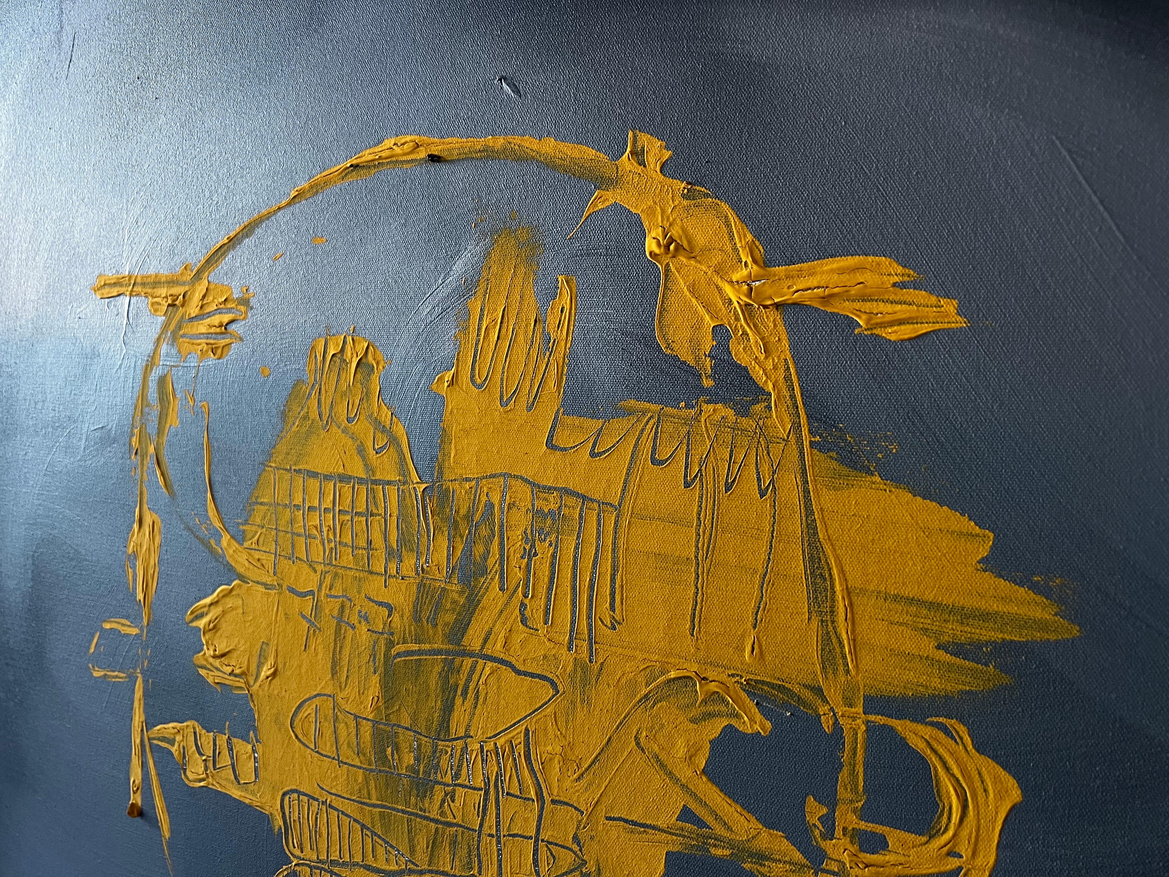 Solar Echo - Grande peinture abstraite jaune gris foncé Statement Piece en vente 7