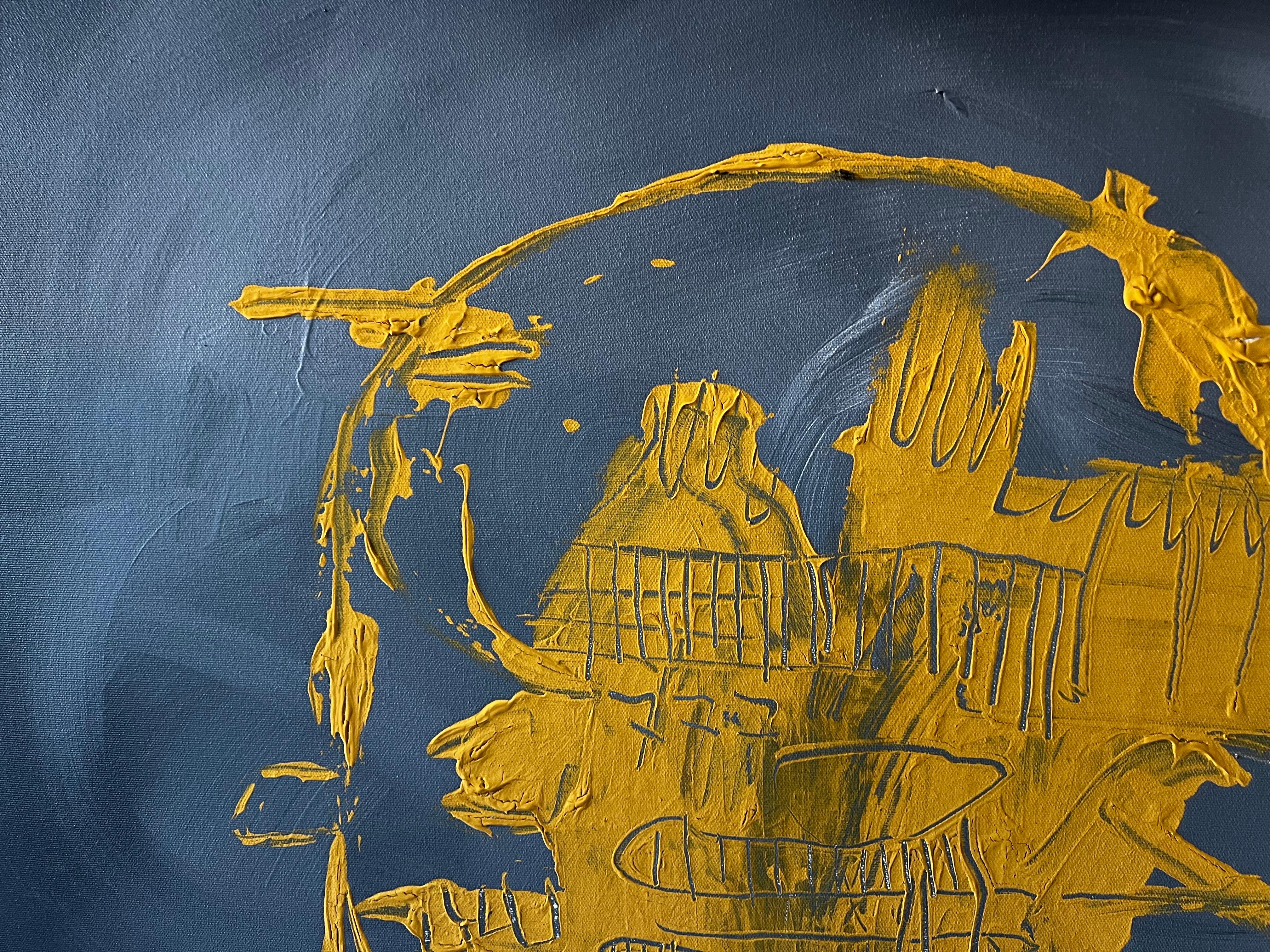 Solar Echo - Grande peinture abstraite jaune gris foncé Statement Piece en vente 8