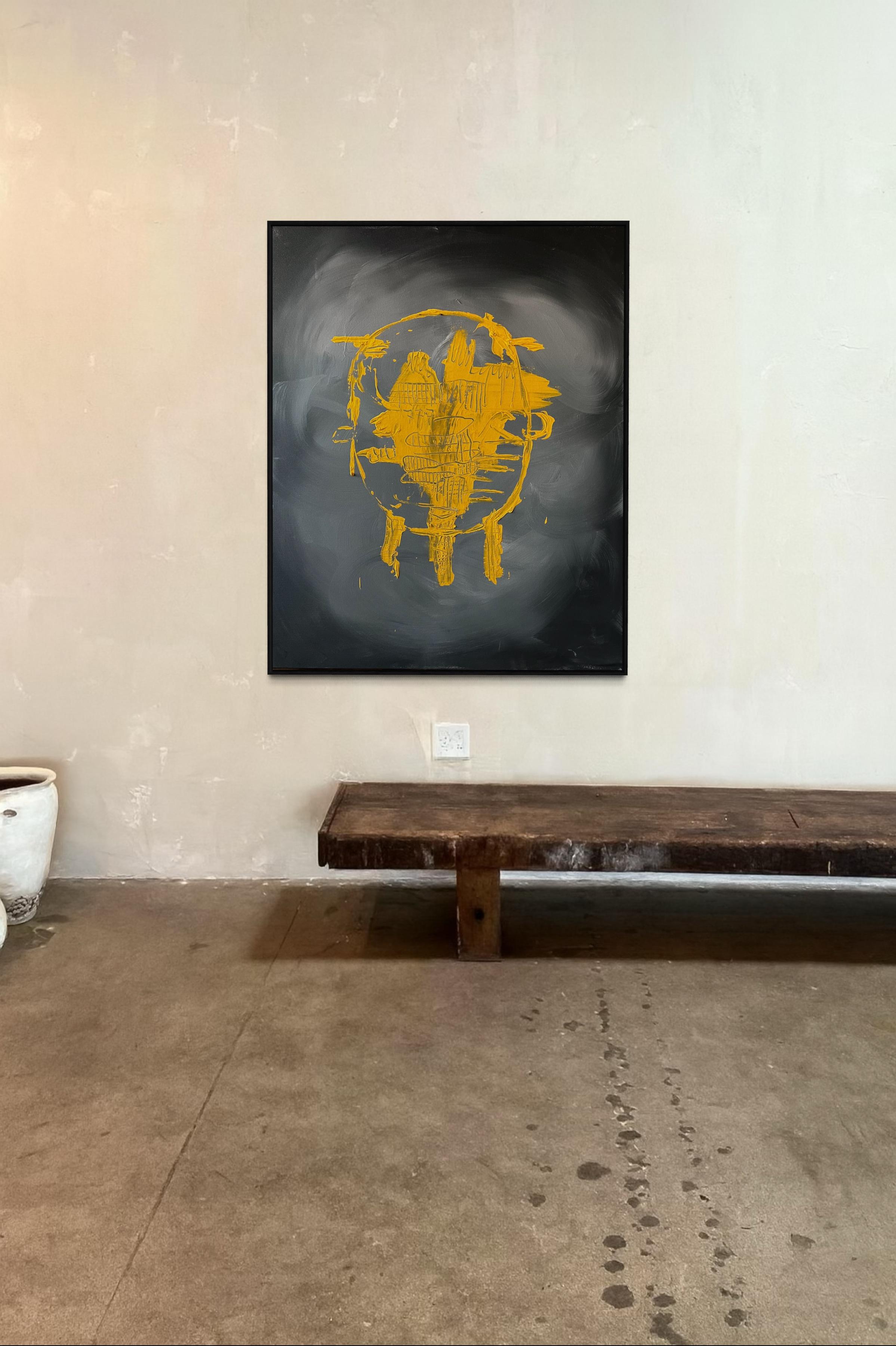 Solar Echo - Grande peinture abstraite jaune gris foncé Statement Piece en vente 9