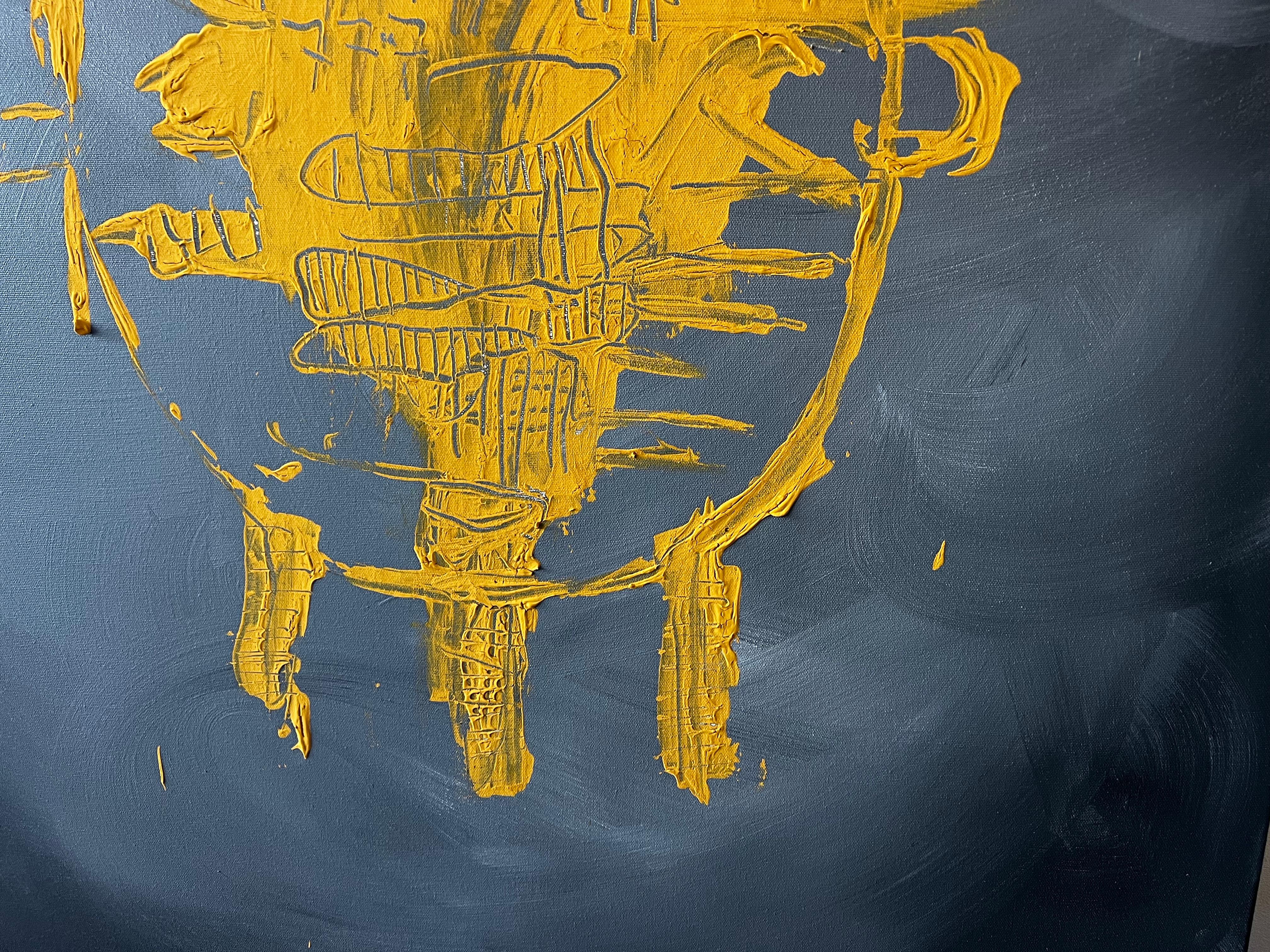 Solar Echo - Grande peinture abstraite jaune gris foncé Statement Piece en vente 10