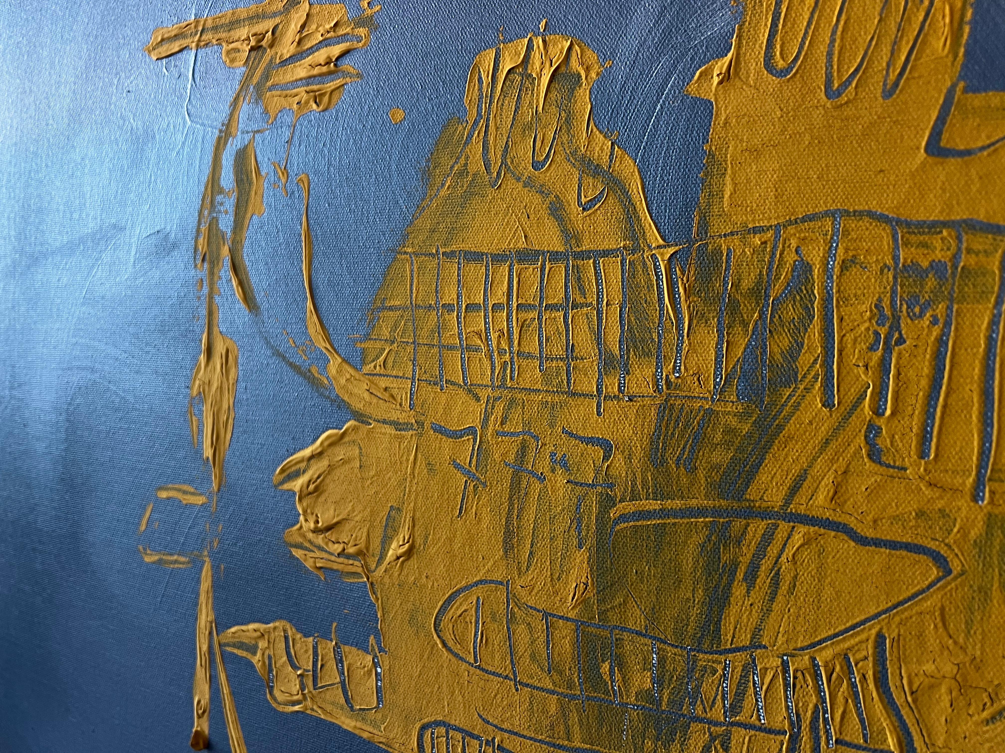 Solar Echo - Grande peinture abstraite jaune gris foncé Statement Piece en vente 14