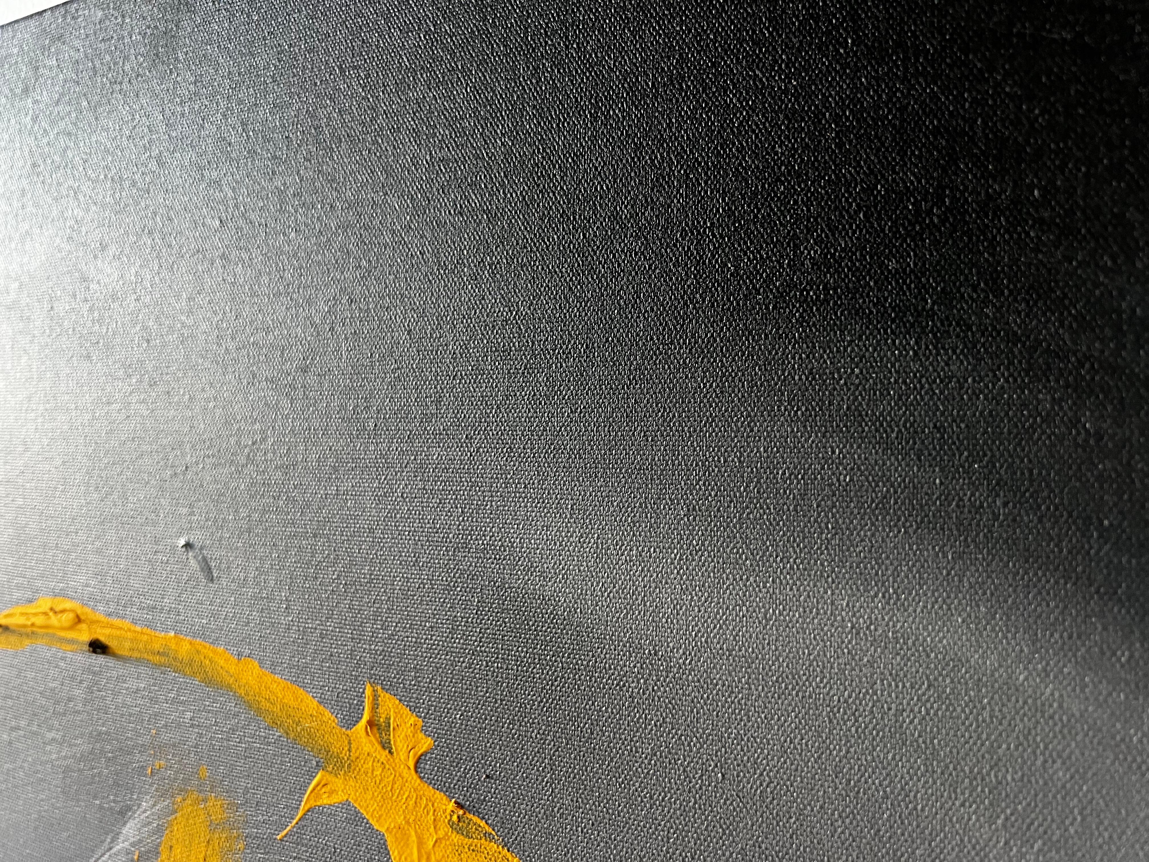 Solar Echo - Grande peinture abstraite jaune gris foncé Statement Piece en vente 2