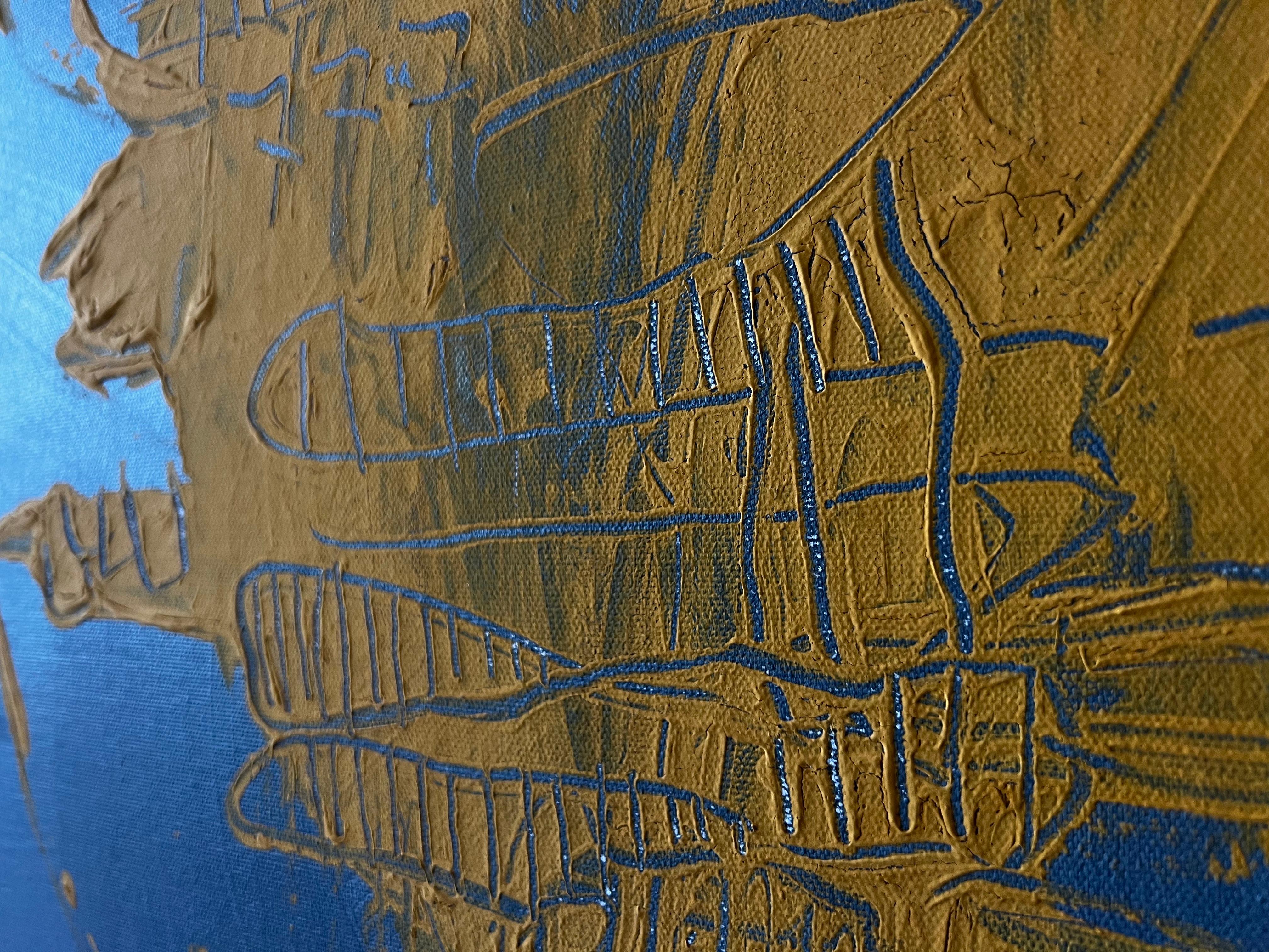Solar Echo - Grande peinture abstraite jaune gris foncé Statement Piece en vente 3