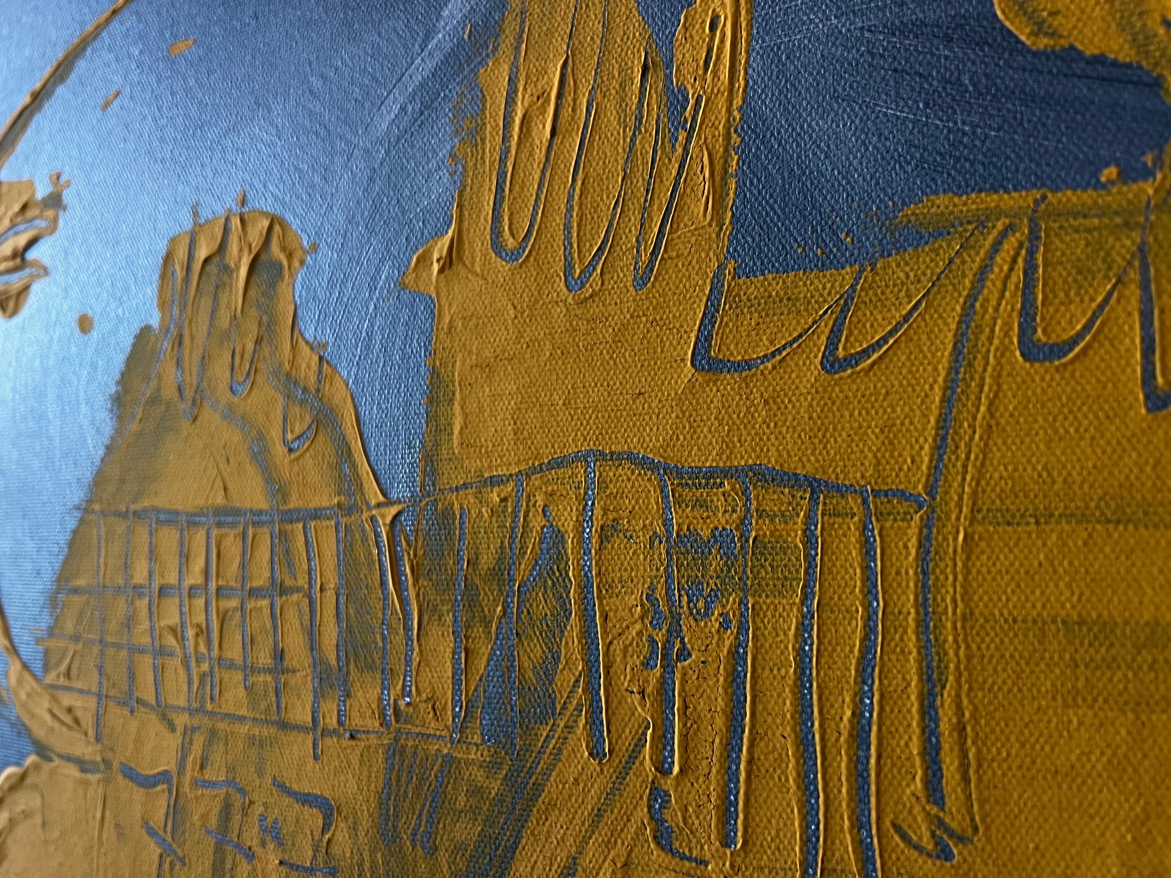 Solar Echo - Grande peinture abstraite jaune gris foncé Statement Piece en vente 4