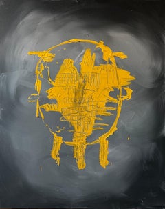Solar Echo — Large Abstract Painting Yellow Dark Grey Statement Piece