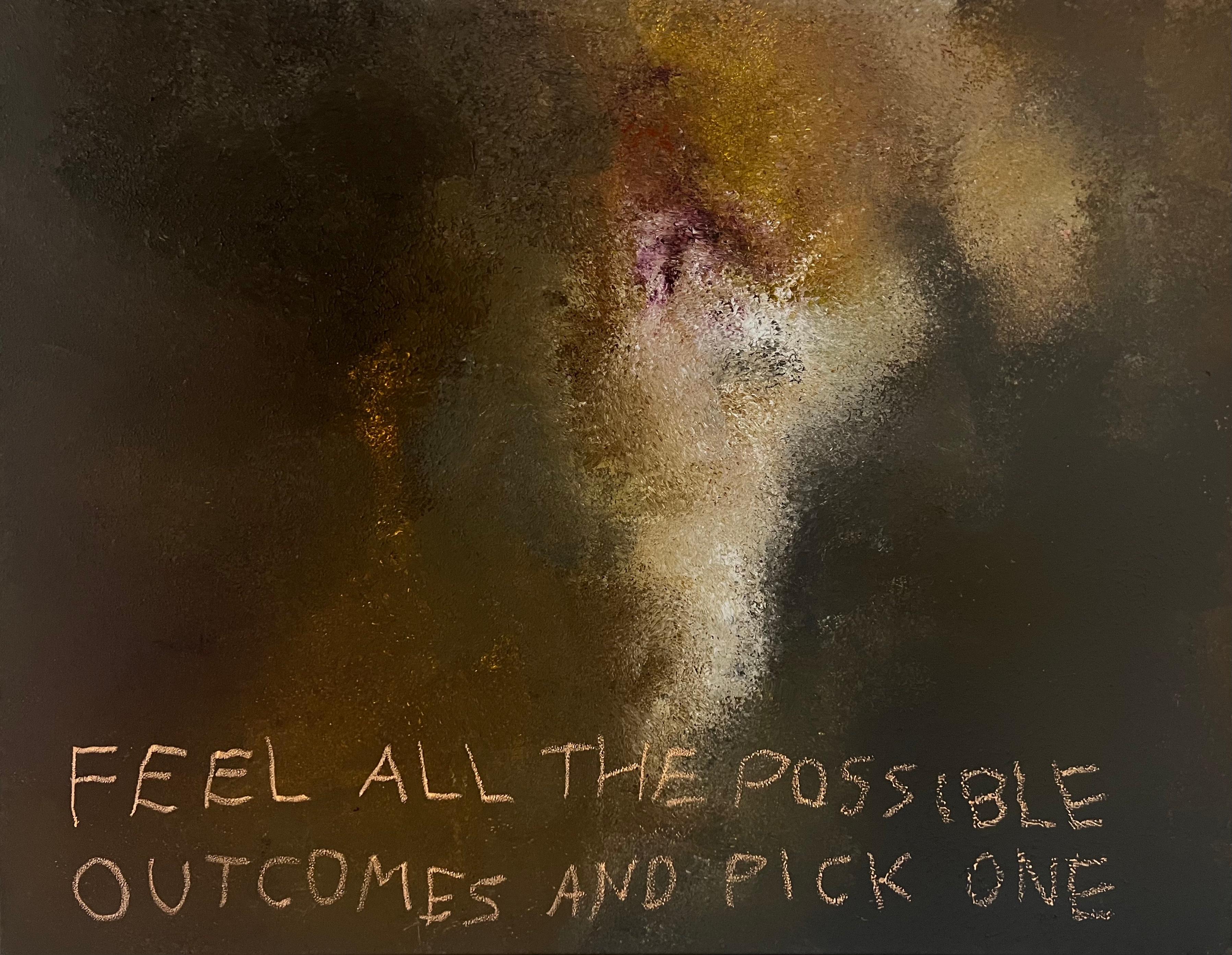 EMMI IIDA Abstract Painting – Das Gewicht der Möglichkeit - große, textbasierte Malerei von Emmi Iida