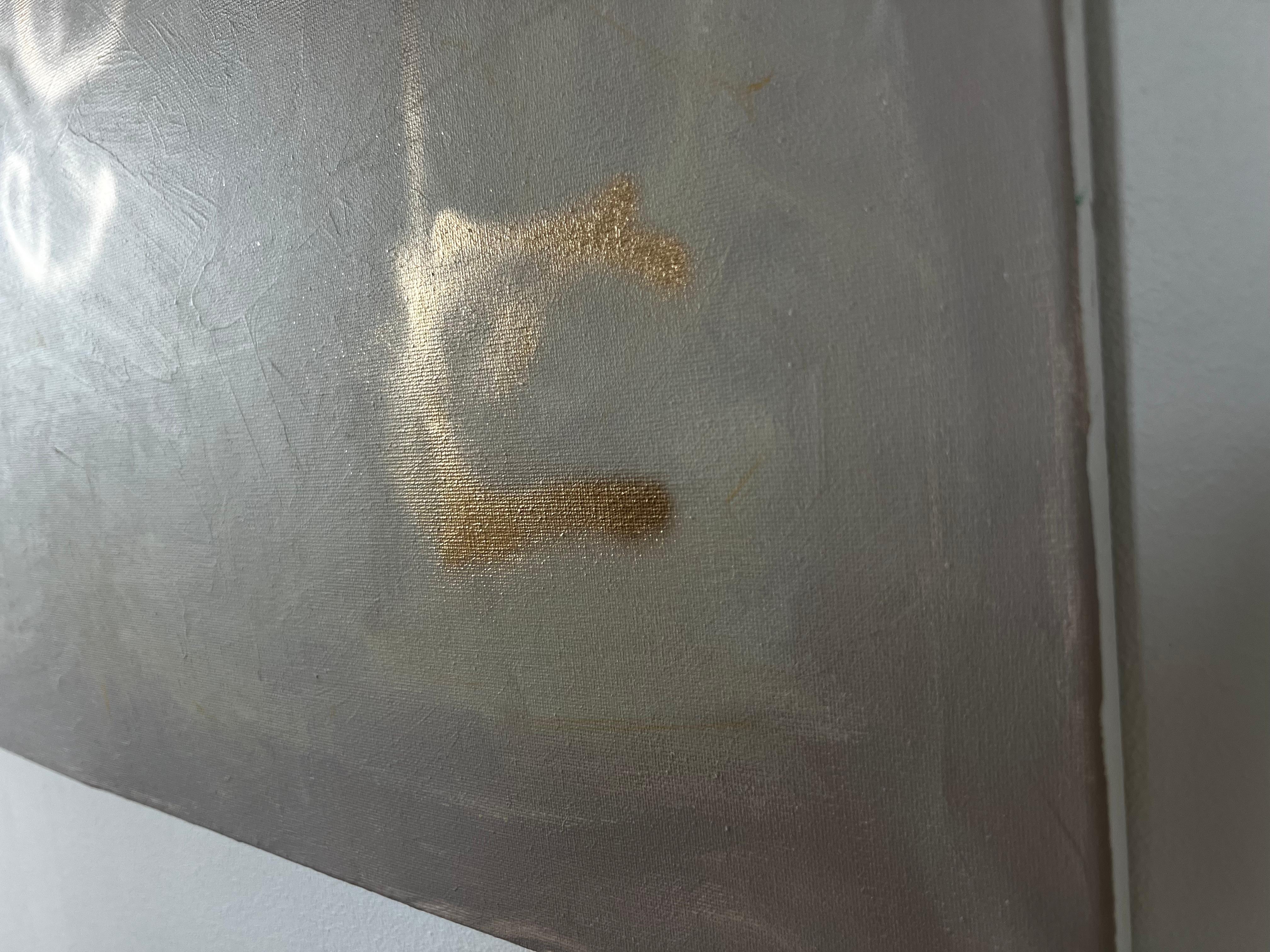 Whispers in Gold, Minimal Gold Beige Abstrakt Modern Expressionist Malerei im Angebot 4