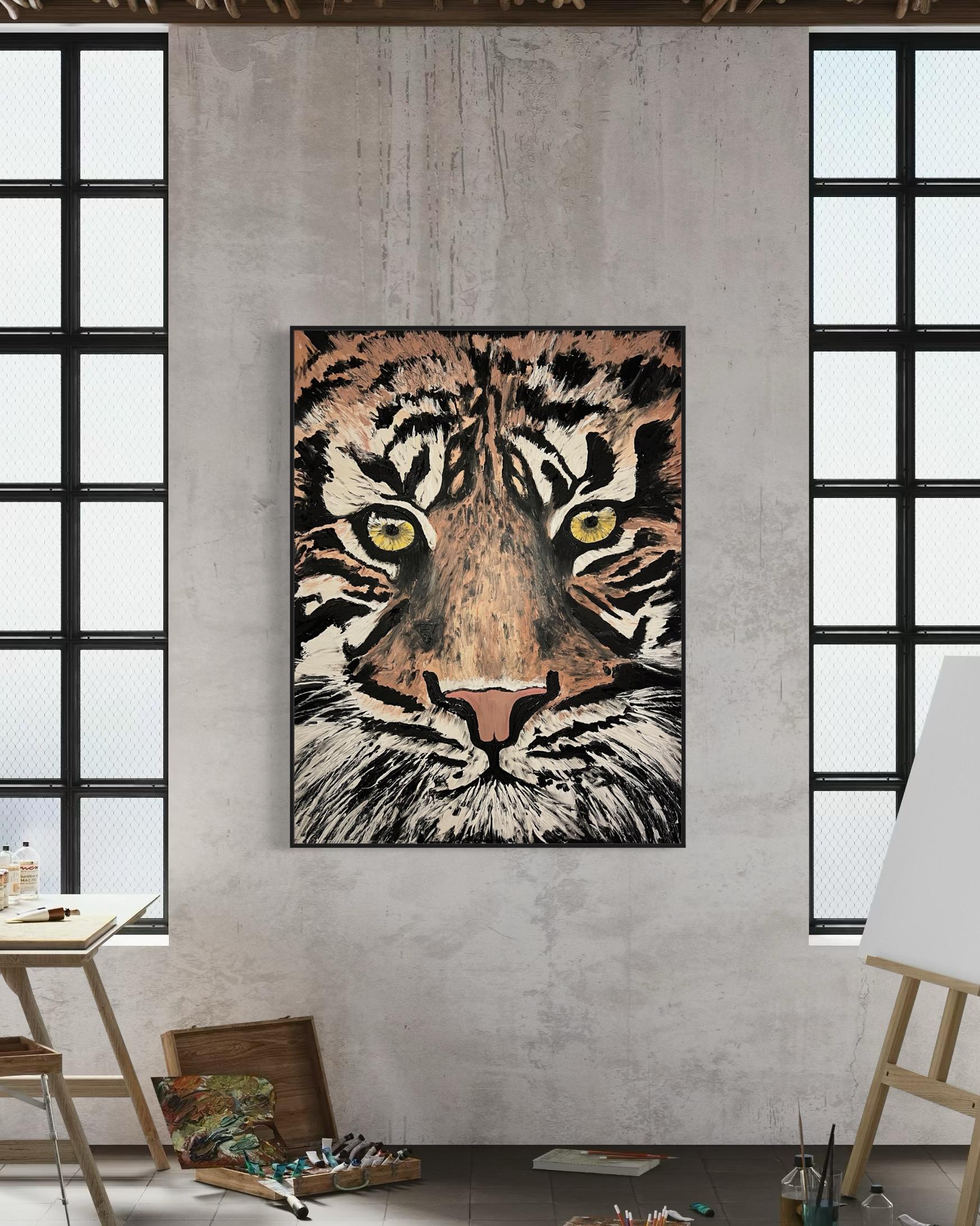 'Forza di volontà' tigre pittura forza spirituale potere allineamento integrità grande in vendita 5