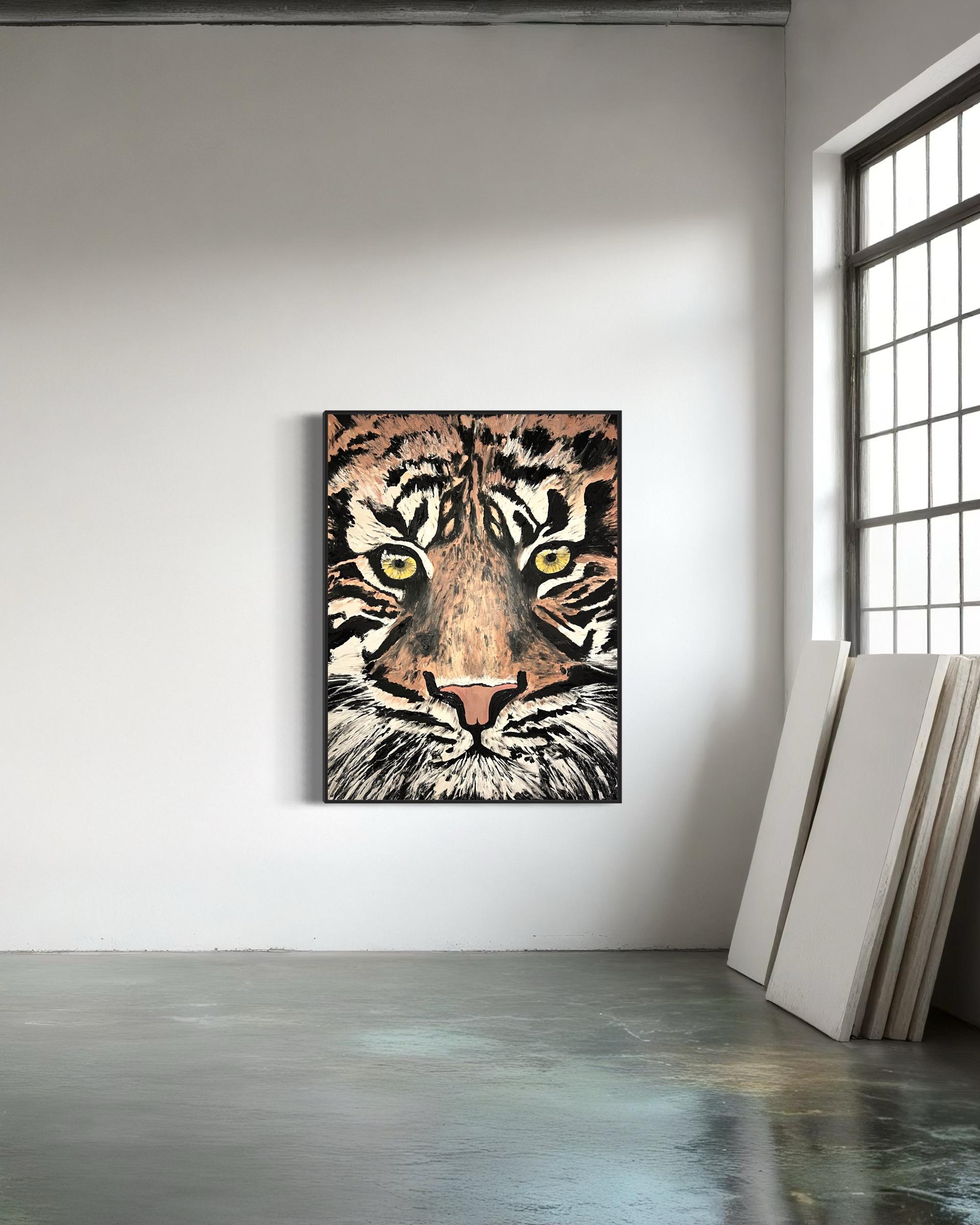 'Forza di volontà' tigre pittura forza spirituale potere allineamento integrità grande - Painting di EMMI IIDA