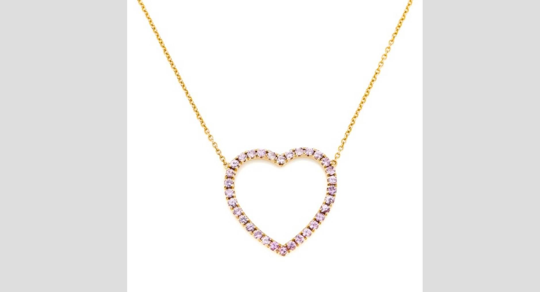 18 Karat Yellow Gold, 0.51 Carat Rose Color Brilliants Heart Pendant Necklace In New Condition For Sale In Munich, DE