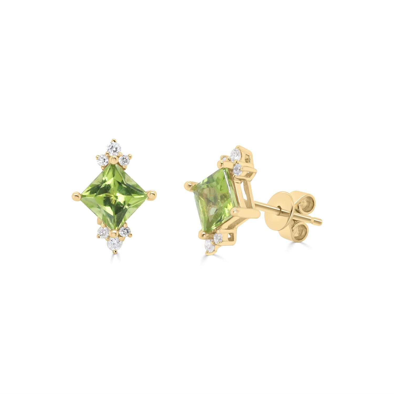 Art Deco Emmie 10K Yellow Gold Square-cut Peridot Earrings For Sale