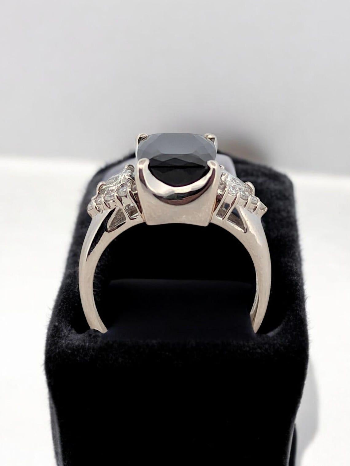 Square Cut Emmie Platinum Ring, Green Gemstone Engagement Ring, Luxury Fine Jewelry, Size 4