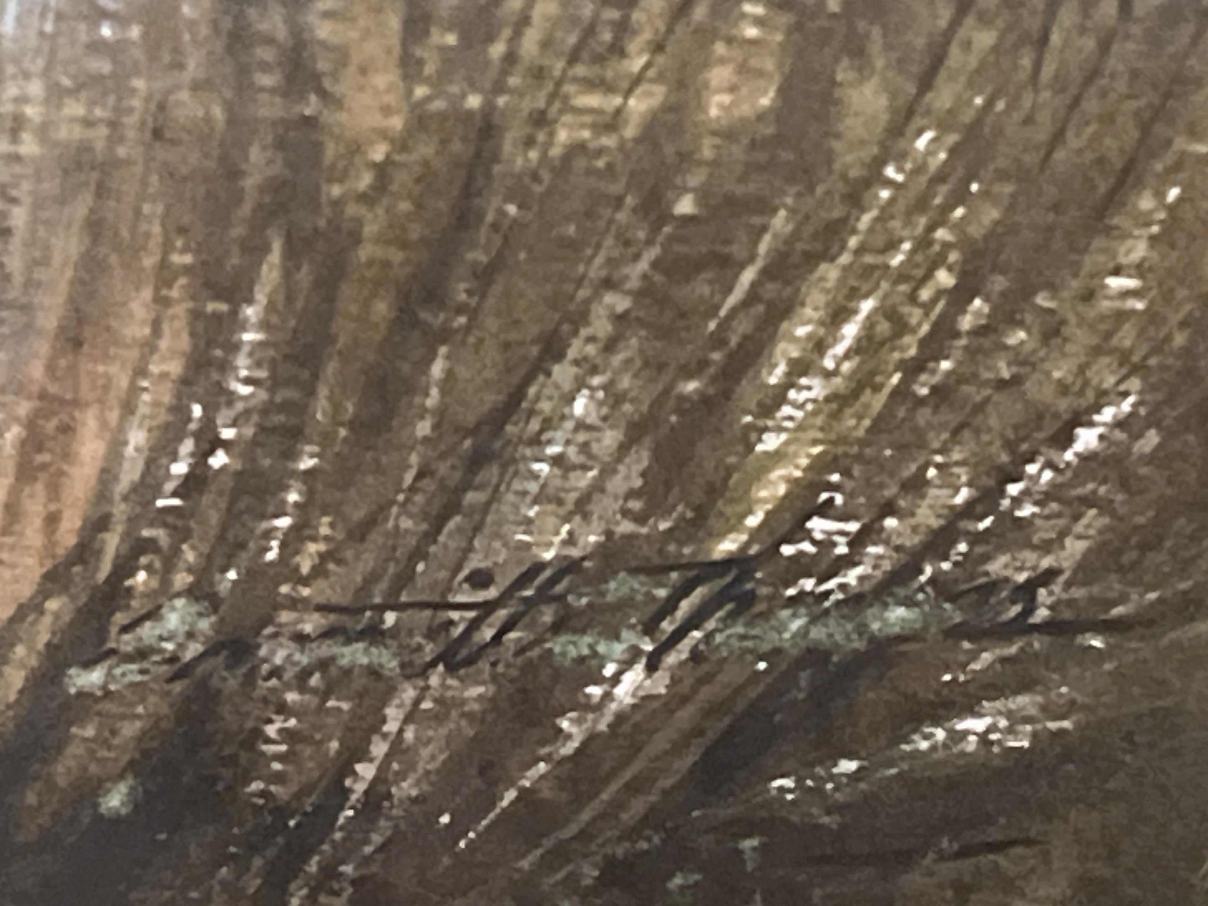 Landschaft mit Bach und Scheune in der Ferne (Beige), Landscape Painting, von Emmitt Thames