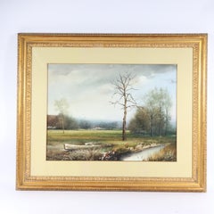 landscape with creek and barn in the distance