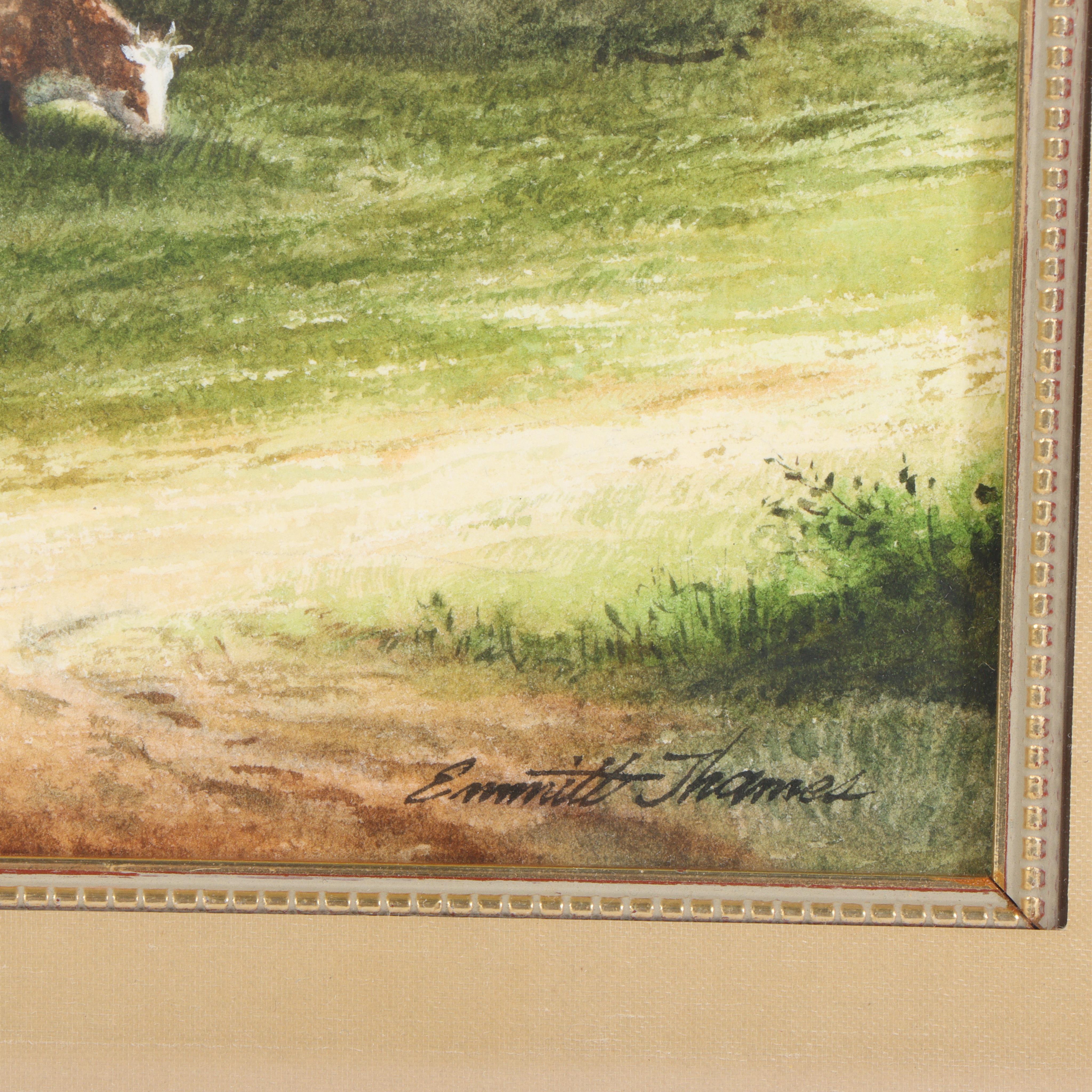 Two Grazing - Beige Landscape Painting by Emmitt Thames