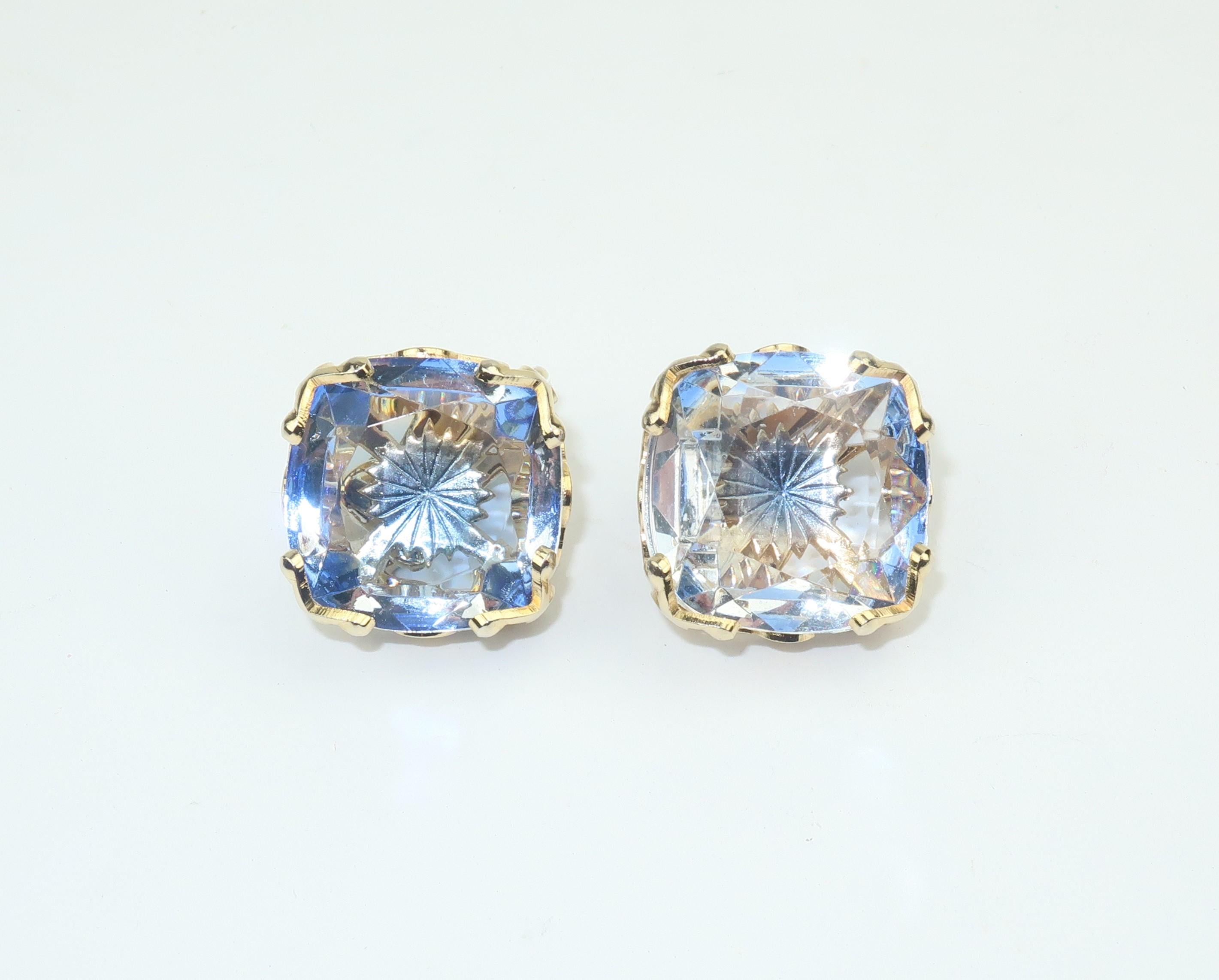 Emmons Blue Crystal Earrings C.1960 In Good Condition In Atlanta, GA