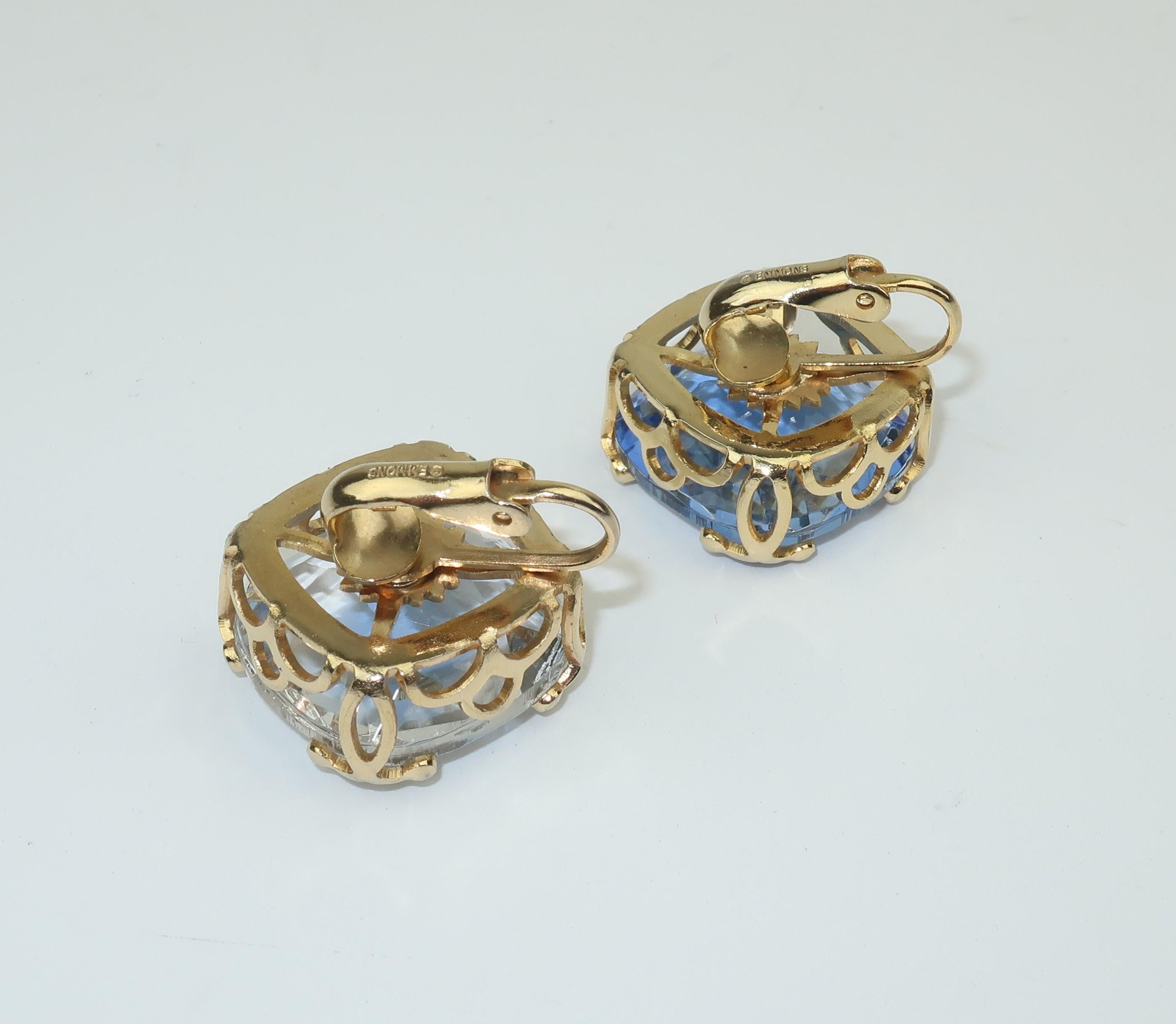 Women's or Men's Emmons Blue Crystal Earrings C.1960