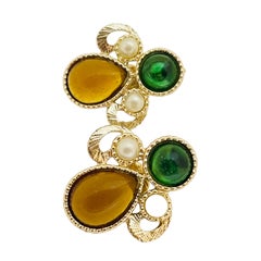 EMMONS signed gold jewel designer clip on earrings