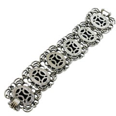 EMMONS signed silver tone black lucite link designer bracelet