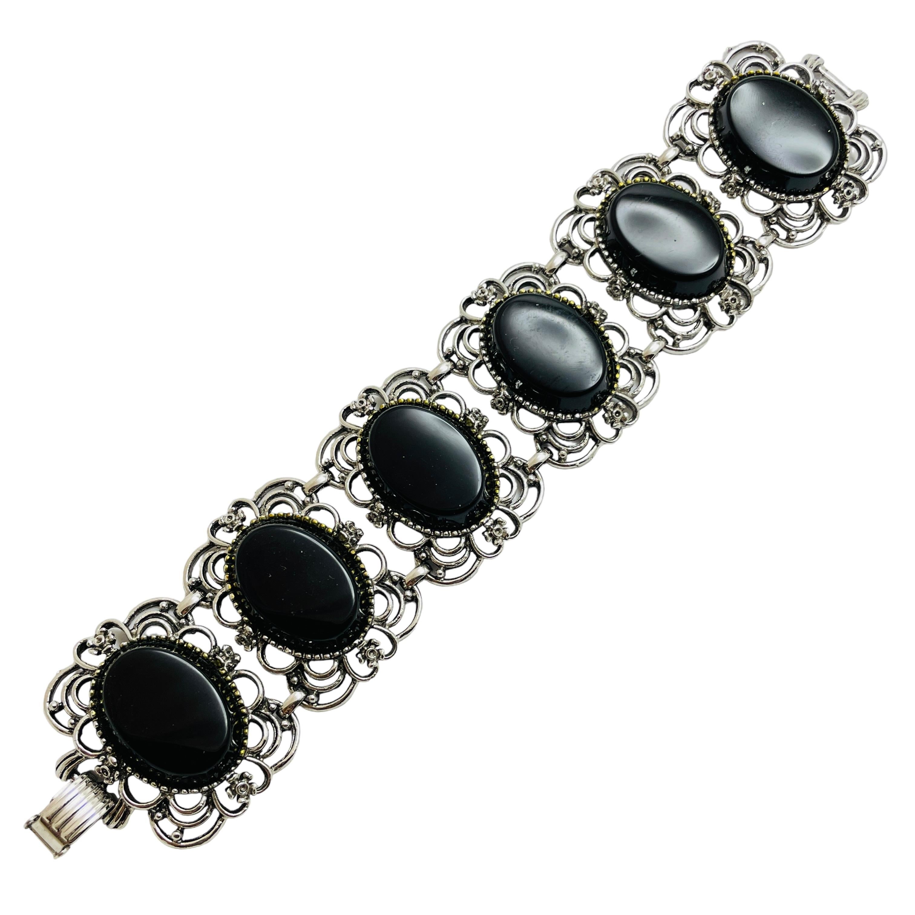 Donna Bracciale firmato EMMONS con maglie in lucite nera e tono argento in vendita