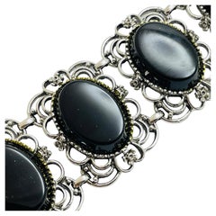 Pulsera de diseño de eslabones de lucita negra en tono plateado firmada por EMMONS