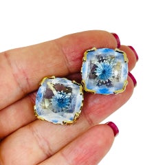 EMMONS signed vintage gold tone glass designer pierced earrings