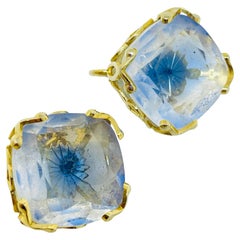 EMMONS signed vintage gold tone glass designer pierced earrings
