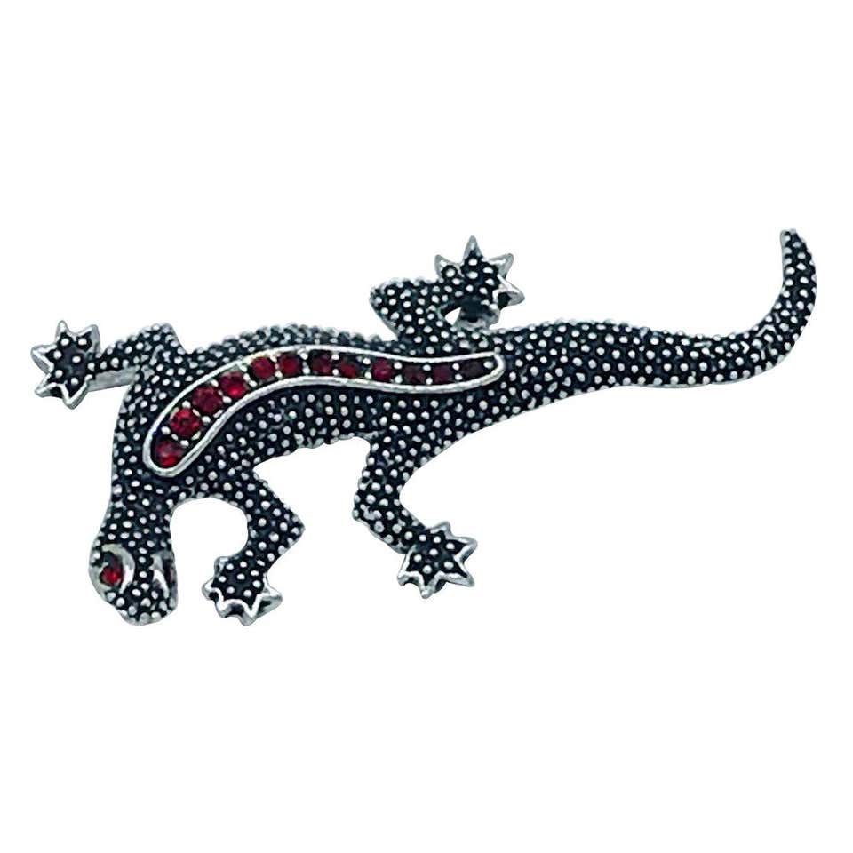 Vintage Crystal Gecko Lizard Brooch – Colorful Enamel Animal Pin, Gold Tone Jewelry