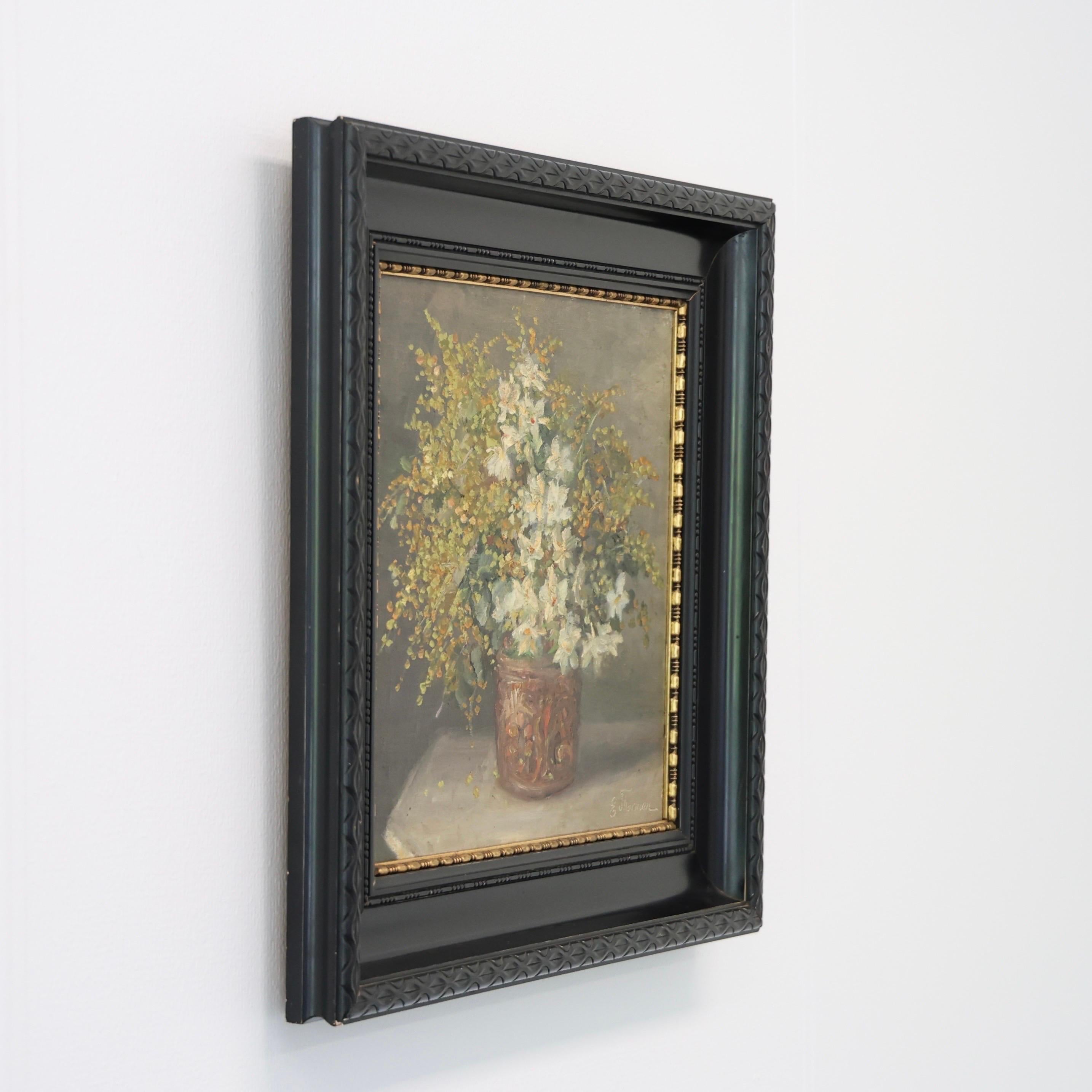 Hand-Painted Emmy Thornam Still-life 'Flower Arrangement', Oil Painting, 1920s, Denmark For Sale