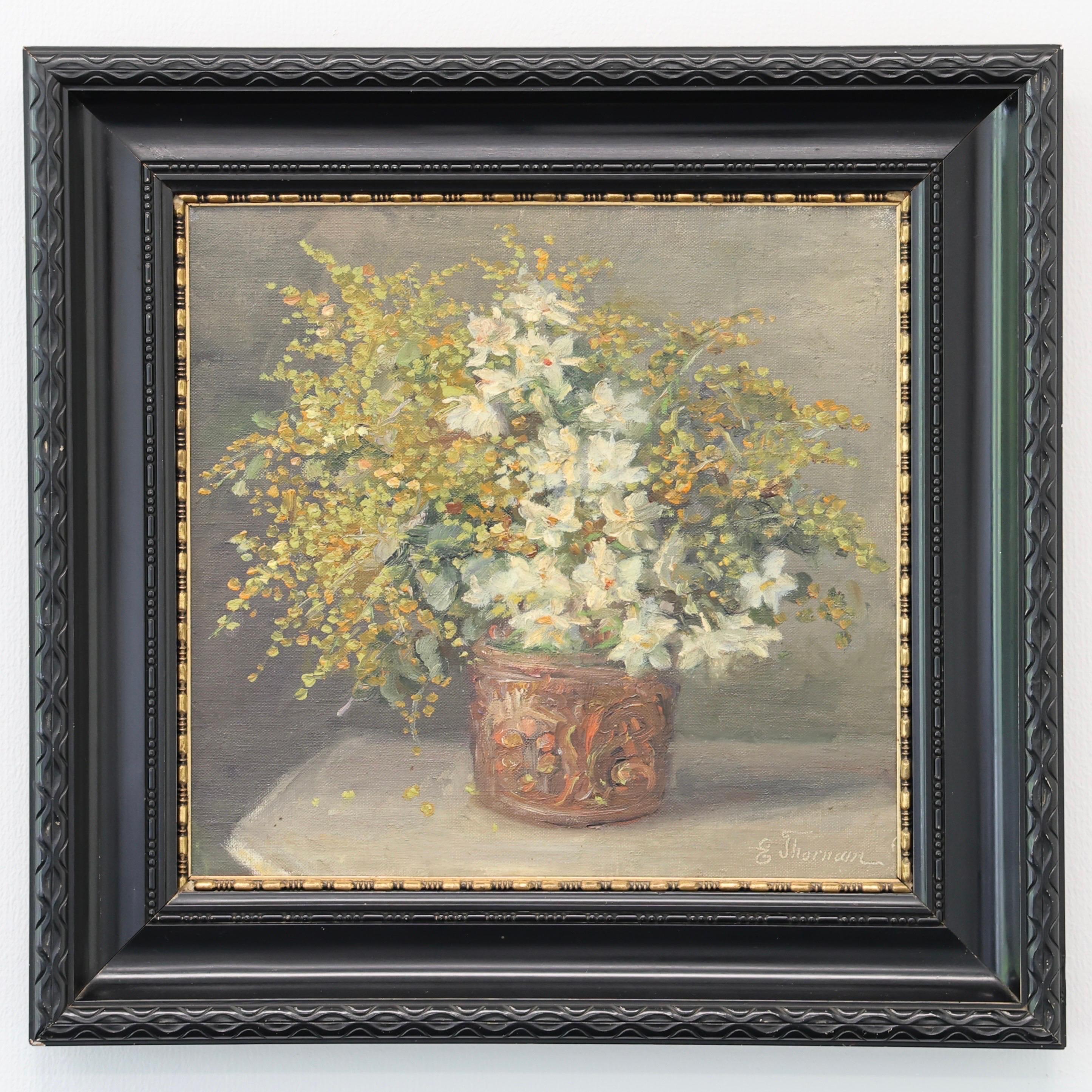 Emmy Thornam Still-life 'Flower Arrangement', Oil Painting, 1920s, Denmark In Good Condition For Sale In Værløse, DK