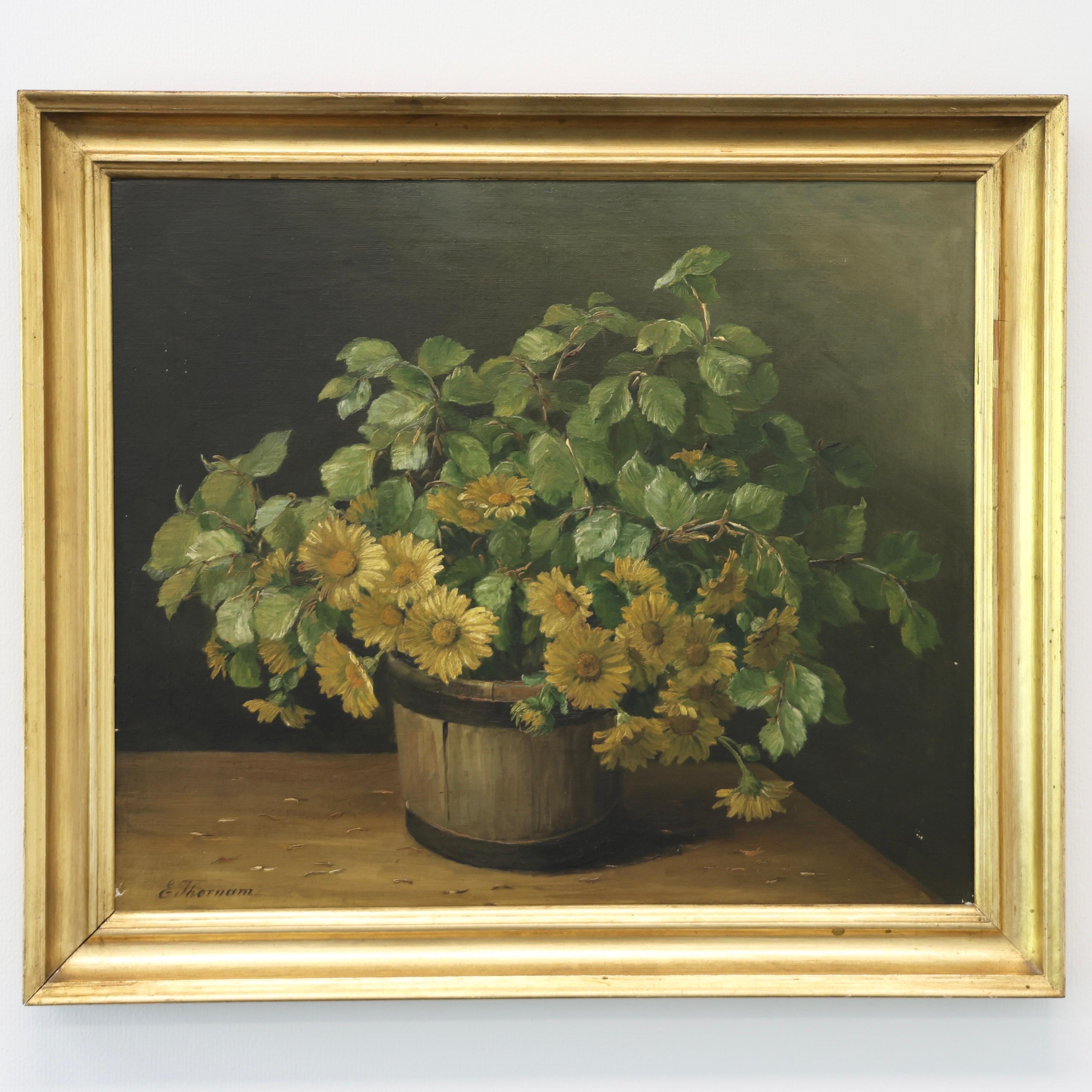 Peint à la main Emmy Thornam Nature morte aux fleurs, années 1920, Danemark en vente