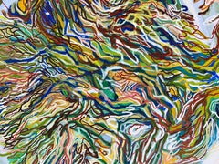 Flow Out, circular organic gestural abstraction with vibrant greens