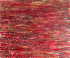 Tugging at the Red Cloth, gestural red contemporary abstract painting