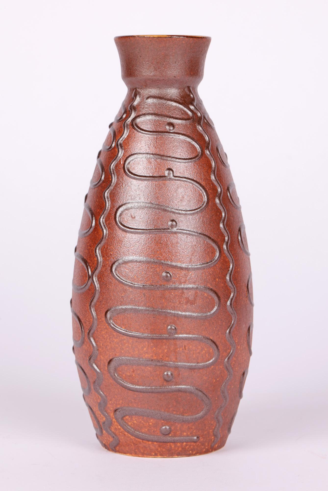 Glazed Emons Söhne Keramik Mid-Century Slip Trailed Art Pottery Vase For Sale