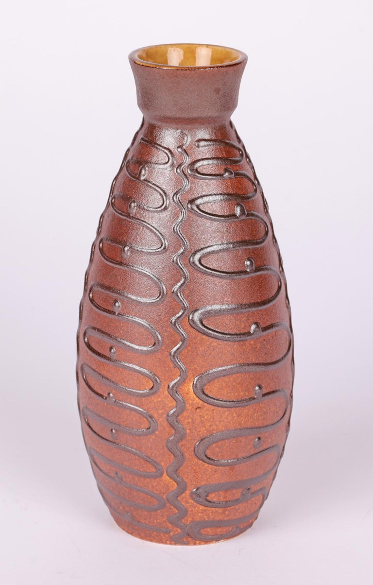 Emons Söhne Keramik MidCentury Slip Trailed Art Pottery Vase For Sale at 1stDibs