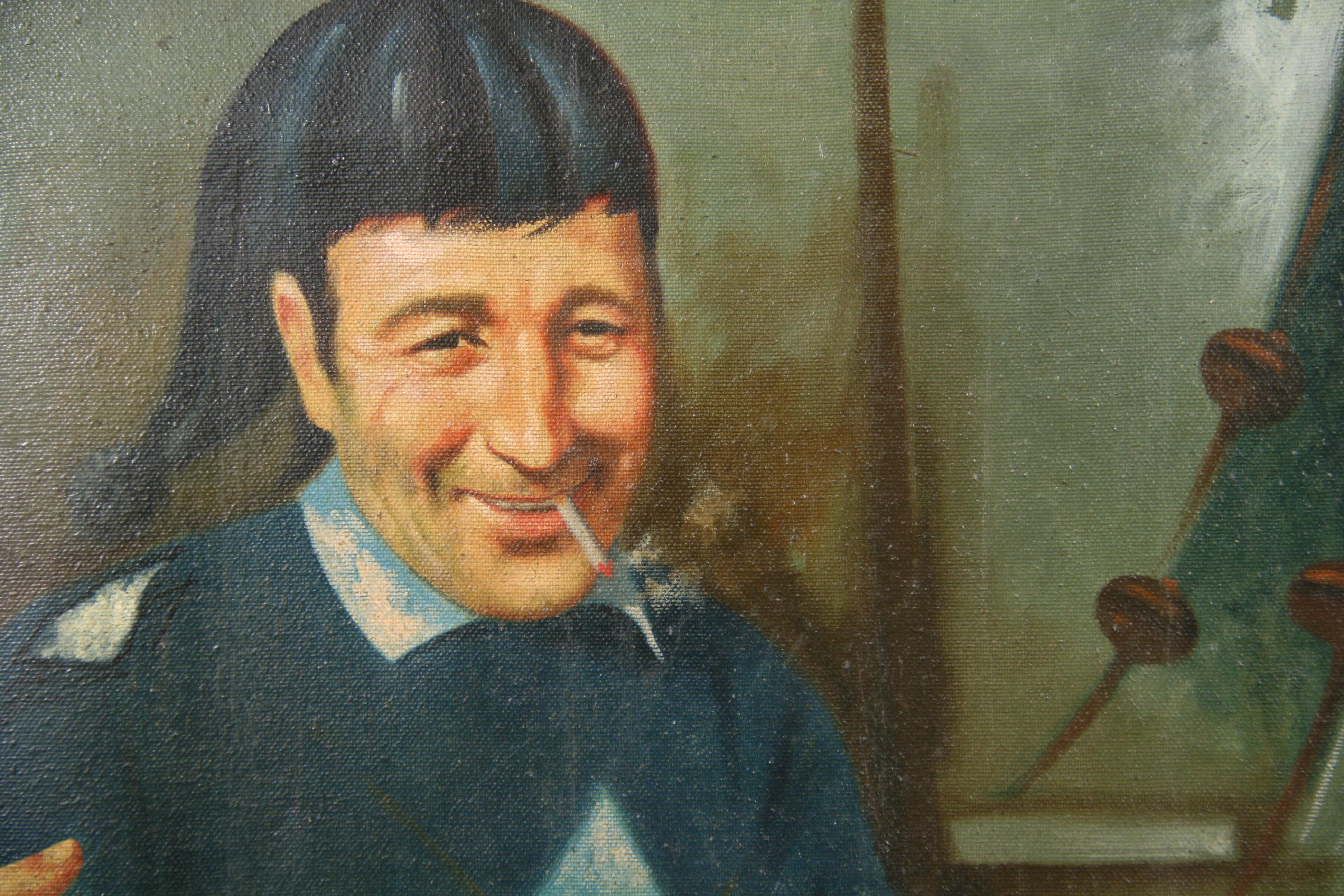 Antiguo  Napolitano  Pescador sujetando un Octapus  Pintura figurativa al óleo - Painting de E.Mori