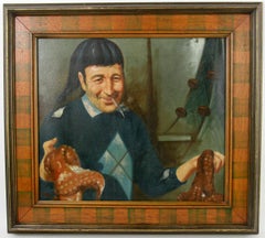 Antique Napolitain Pêcheur tenant une pieuvre Peinture à l'huile figurative