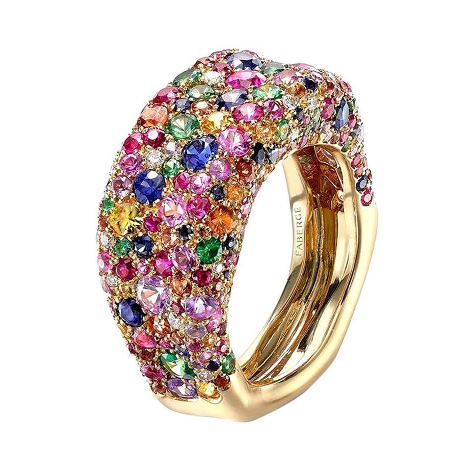 For Sale:  Fabergé Emotion 18k Yellow Gold Diamond & Multicolour Gemstone Encrusted Ring