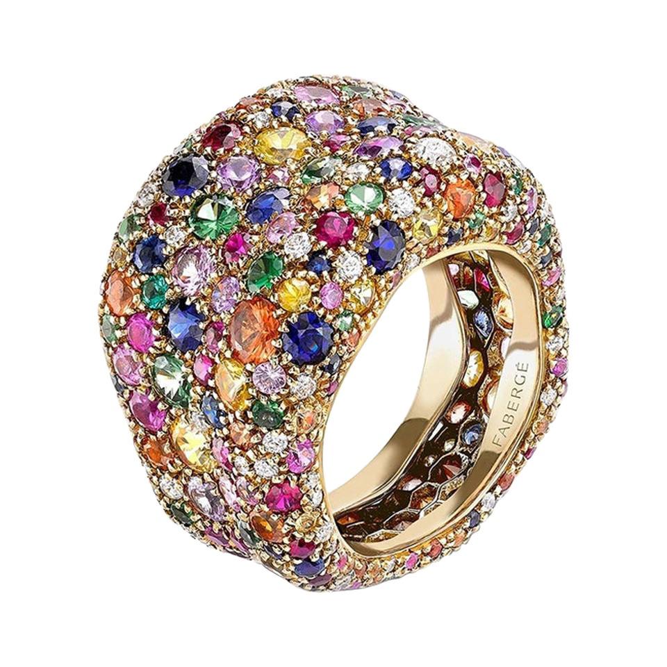 For Sale:  Fabergé Emotion 18k Yellow Gold Multicolor Gemstone Encrusted Ring with Diamonds