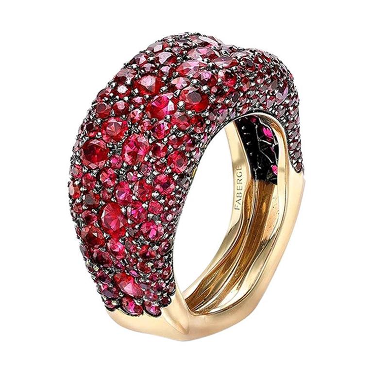 For Sale:  Fabergé Emotion 18k Yellow Gold Ruby Encrusted Ring