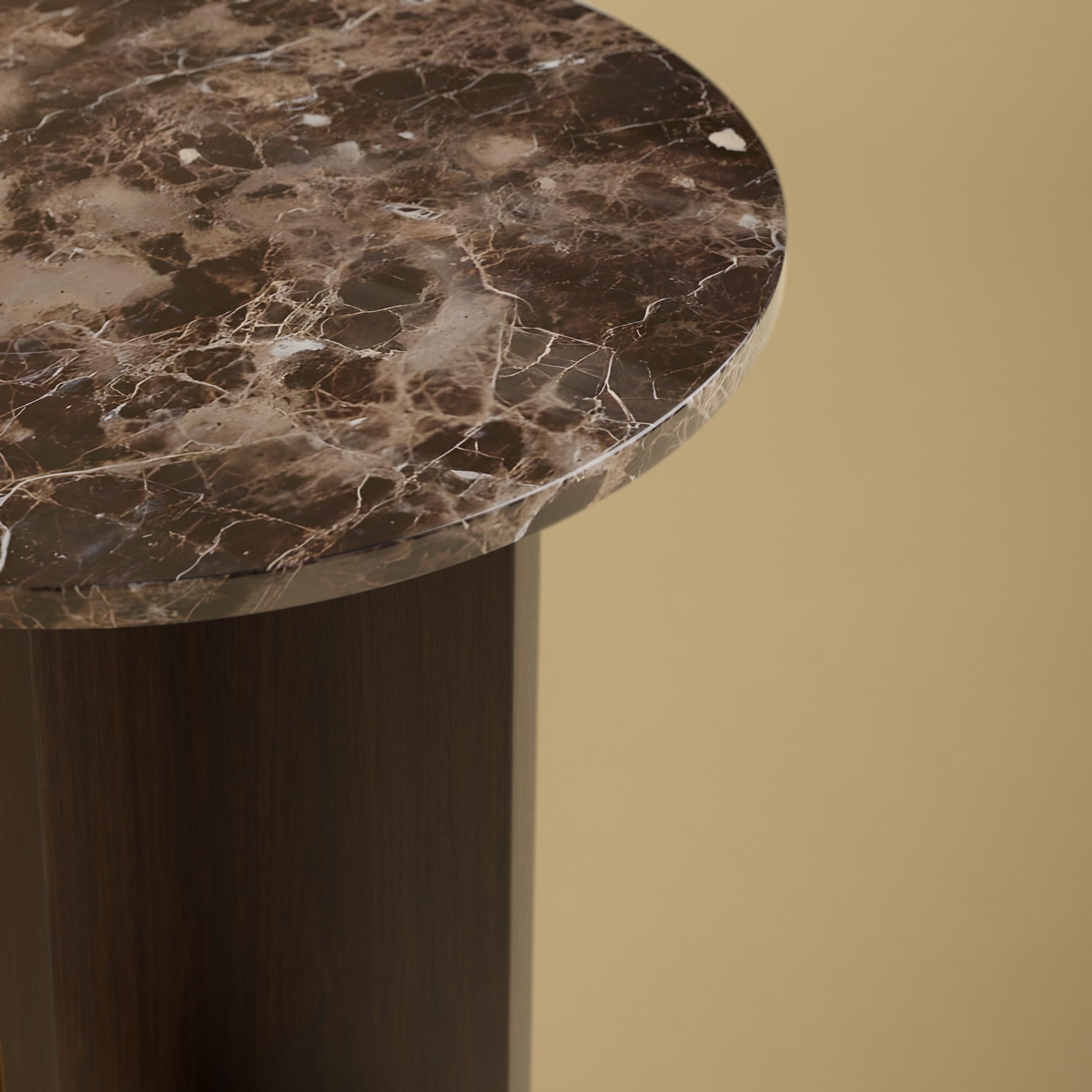 Post-Modern Emperador Dark Marble Top and Smoked Oak Wood Side Table by Lebanto For Sale