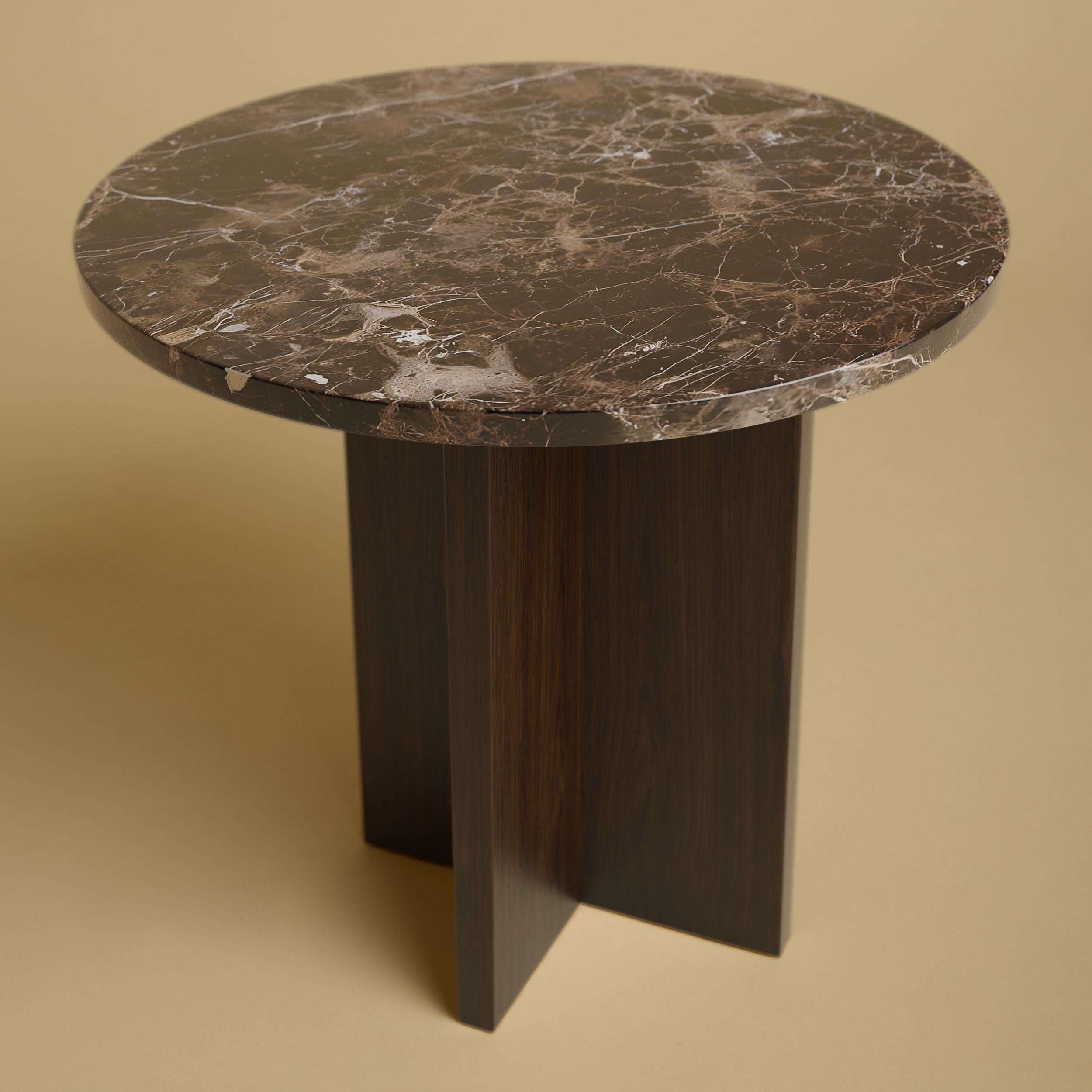 Italian Emperador Dark Marble Top and Smoked Oak Wood Side Table by Lebanto For Sale
