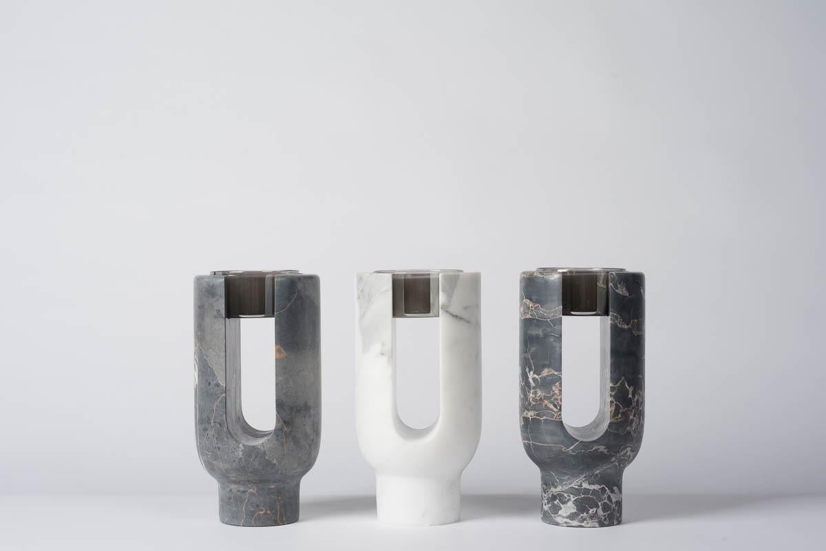 Contemporary Emperador Lyra Candleholder by Dan Yeffet