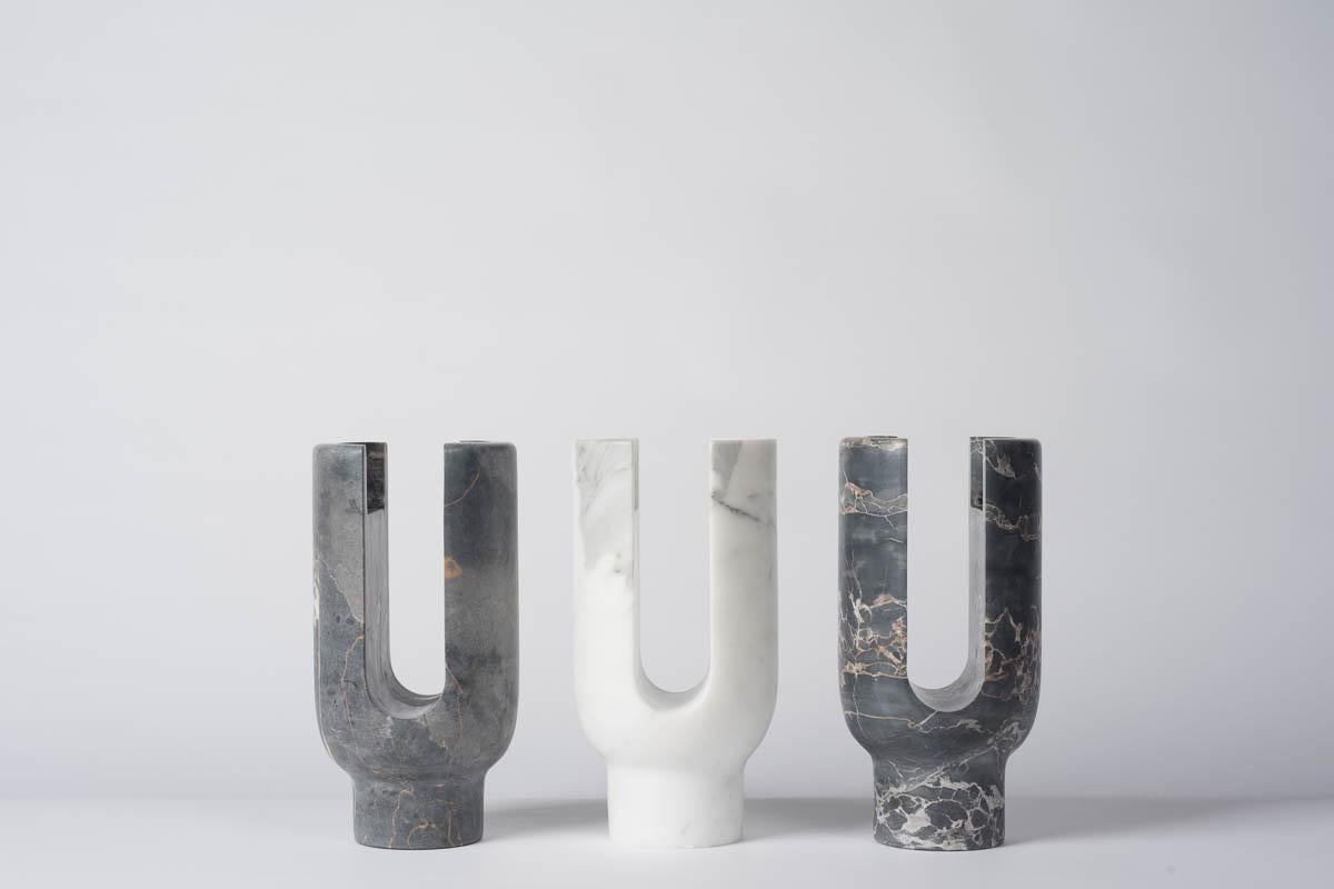 Marble Emperador Lyra Candleholder by Dan Yeffet