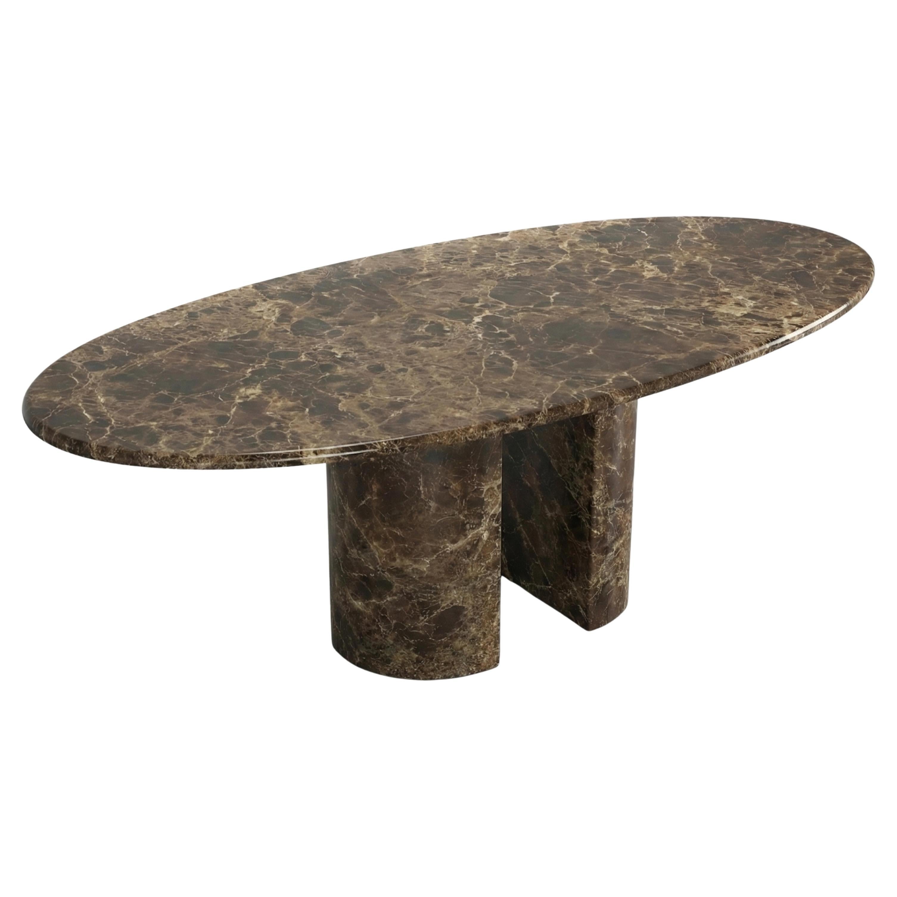 Emperador Marble Oval Dining Table with High-Polished Finish - Bespoke Marble