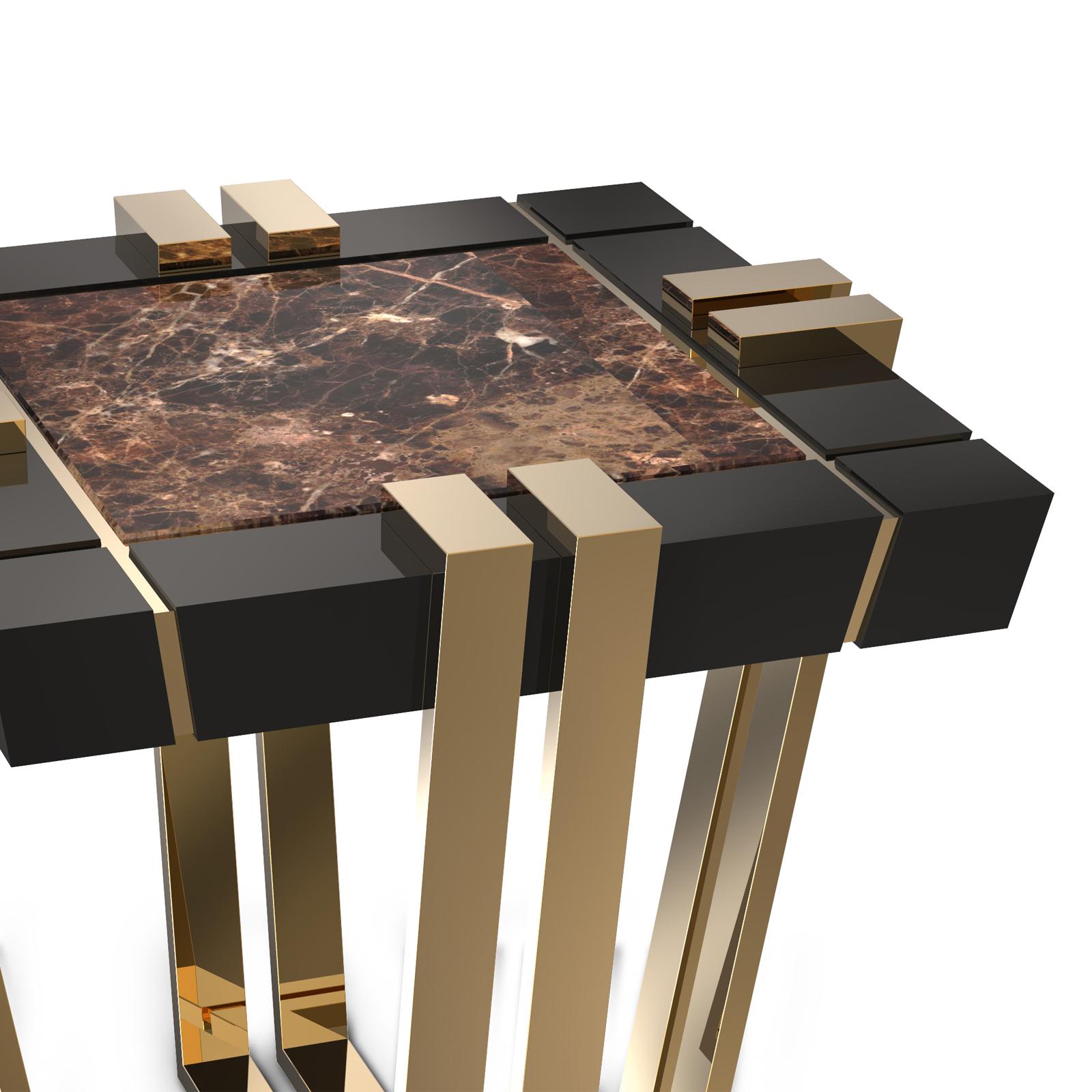 Lacquered Emperador Side Table with brown marble For Sale