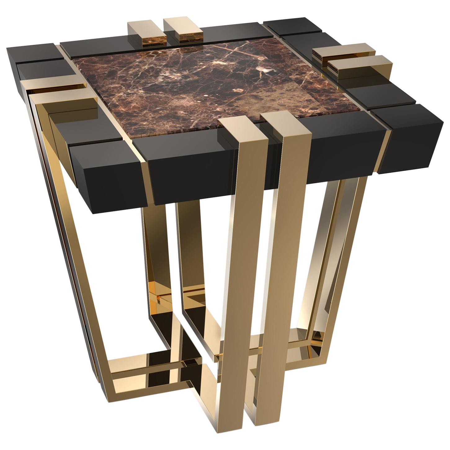 Emperador Side Table with brown marble