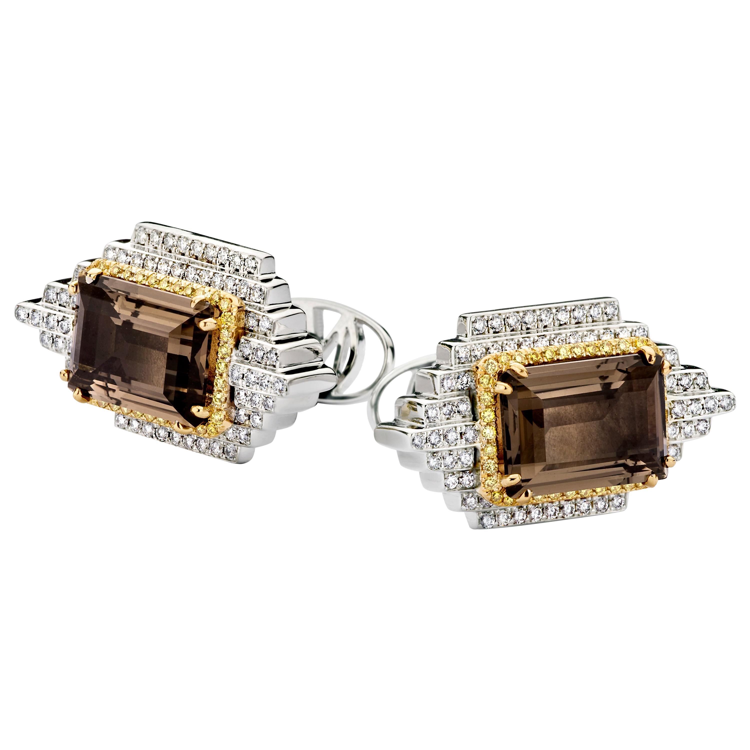 Emperor 18 Karat White Gold Diamond and Quartz Cufflinks For Sale