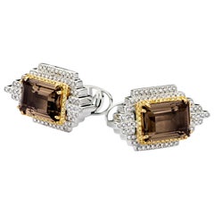 Emperor 18 Karat White Gold Diamond and Quartz Cufflinks