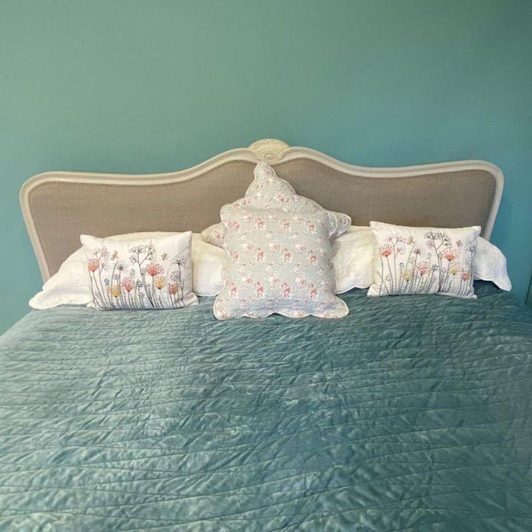 Emperor (7') Wide French Upholstered Bed, Newly Painted and Upholstered ...